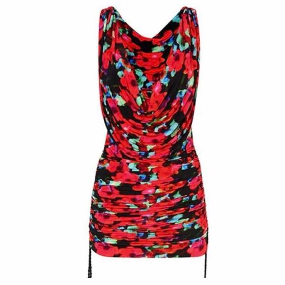 Rat & Boa Dresses & Skirts - Rat & Boa Maribella Mini Body Con Ruching Dress Red Black Floral Size Medium